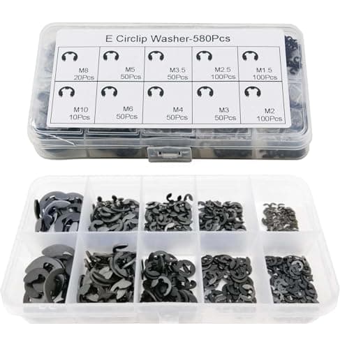 Image of 580 Pcs Circlips Assorted Sizes, E-Clips, External Retaining Ring E-Clips, Snap Opening Ring Circlips Kit, Carbon Steel E Clips Assortment Kits, C-Clips, M1.5-M10