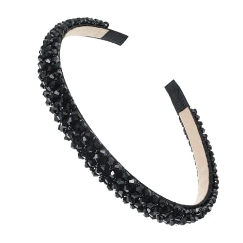 Image of Black Pearl Headband Elegant 4 Rows Thin Beaded Headband for Women with Rhinestones and Pearls Jeweled Dressy Headbands Non Slip Cute Bling HairBand Hair Accessories Vintage for Evening Events