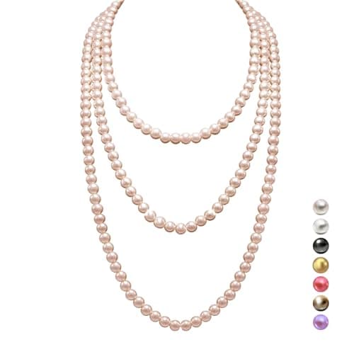 Image of HALUKAKAH 1920s Long Pearl Necklace for Women - Exquisite Natural Cultured Pearls - Luxurious 8mm Strand with Timeless Elegance - Champagne Gold Length 150cm - Perfect for Special Occasions