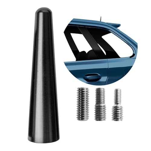 Image of Car antenna, 65 mm length, for interference-free AM, FM 87.5-108 MHZ, DAB, DAB+ reception, in black, screw-on with universal adapter M4 M5 M6, short rod antenna