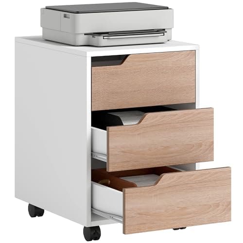 Image of HOMCOM 3 Drawer Mobile File Cabinet, Vertical Filing Cabinet with Wheels for Home Office, Oak