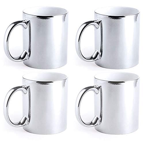 Image of eBuyGB Metallic Large 350ml Ceramic Tea Coffee Mugs, Set of 4 (Silver)