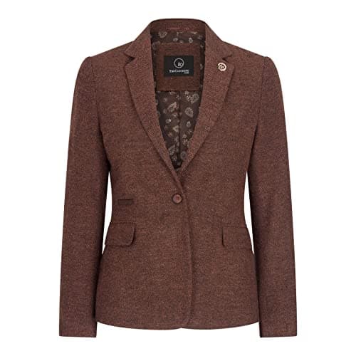 Image of Infinity Leather Women's Rust Brown Herringbone Wool Tweed Check Blazer