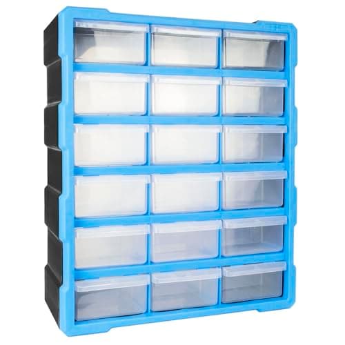 Image of TekBox DIY Tool Bits Storage Organiser Unit - Workshop Parts Craft Box Cabinet (18 Large Drawers)