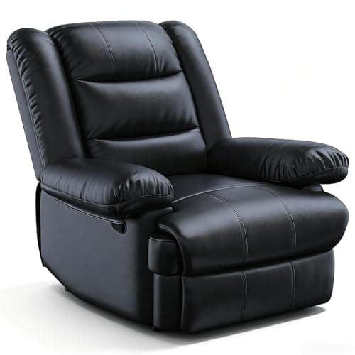 Image of Hamlody Recliner Armchair Reclining Chair Padded Seat Single Sofa Lounge Seating Manual Adjustable Legrest and Backrest PU Leather Couch Chair for Living Room Bedroom Home Theater Cafe (Black)