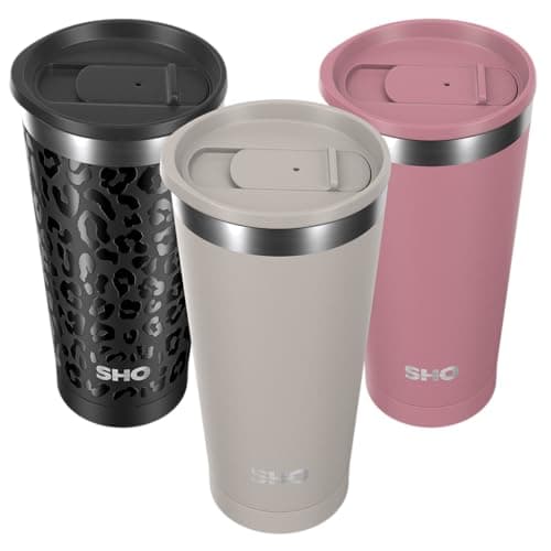 Image of SHO Calix Insulated Stainless Steel Coffee Cup & Tumbler with Slider & Straw Lid, Hot for 6 Hours & Cold for 12, Splash-Proof, 500ml (Soft Taupe)