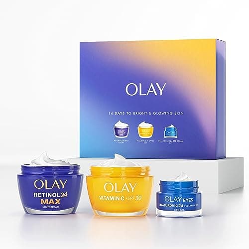 Image of Olay Skincare Gift Set: Vitamin C SPF 30 Face Moisturiser + Retinol 24 Max Night Cream + Hyaluronic Acid Eye Cream, Skin Care Christmas Gifts For Women, 50ml + 50ml + 15ml