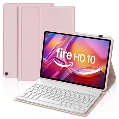 Image of Keyboard Case for Fire HD 10/HD 10 Plus 10.1 Inch(13th/11th Generation, 2023/2021), Slim Cover with Detachable Wireless Bluetooth Keyboard for All-New Fire HD 10/HD 10 Plus 10.1" Tablet, Pink