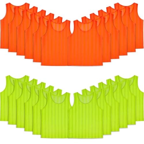 Image of Football Bibs for Adult Youth, 24 Pack Sports Training Mesh Bibs, Practice Vest Pennies for Soccer Basketball Football Volleyball - (Orange and green)
