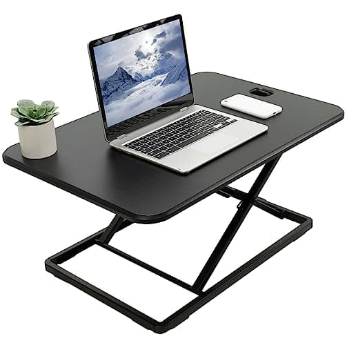 Image of VIVO Ultra-Slim Single Top Height Adjustable Standing Desk Riser, Compact Sit Stand Desktop Converter for Monitor or Laptop, Black, DESK-V001J