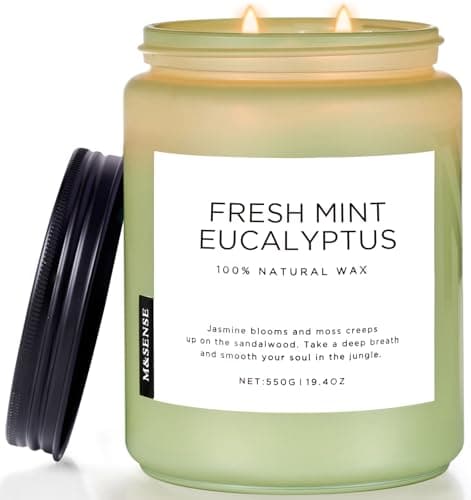 Image of M&SENSE Eucalyptus Mint Soy Candles for Home Scented, 550g 110 Hour Burn Aromatherapy Candle Gift for Stress Relief, Meditation, Yoga, Relaxing SPA, Reusable Jar Candles for Men and Women