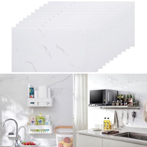 Image of Warmiehomy Marble Tiles 60x30cm 10Pcs Thicken Self Adhesive Wall Tiles Waterproof,Peel and Stick on Vinyl Tiles for Living Room Bedroom Bathroom Kitchen Splashback,Elegant White