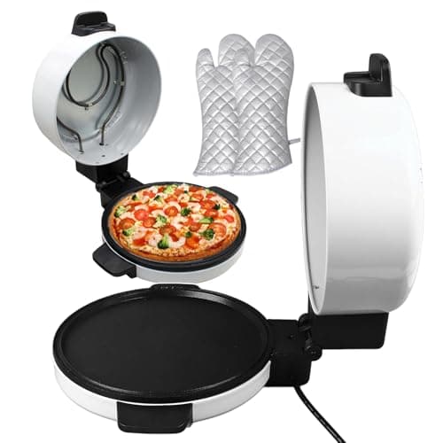 Image of forplubossmmp Pizza Maker Pizza Baking Ovens, Mini Hot Stone Pizza Cooker w/11.8" Round Plate, Indoor Pizza Toaster Oven for Steak/Bread/Tortillas/Pizza, (38cm/15in*17cm/6.7in) Stainless Steel