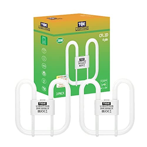 Image of TBE LIGHTING 28w 2D 4-PIN CFL Energy Saving Lamps - DD Fluorescent Bulbs - 4-Pin GR10q Base Fittings - Long Life Lamp, Soft White 3500K (2-Pack)