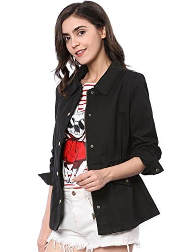 Image of Allegra K Women's Drawstring Waist Flap Pockets Lightweight Utility Jacket Black XL