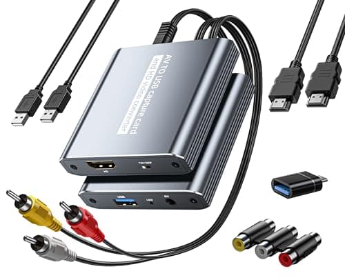 Image of VHS to Digital Converter USB Video Capture Card with HDMI Loop Out, RCA AV to USB Capture for VCR/DVD/Hi8/PS2/Wii, Analog to Digital Converter 1080P 30fps, Record & Preview Old Videos on TV/PC