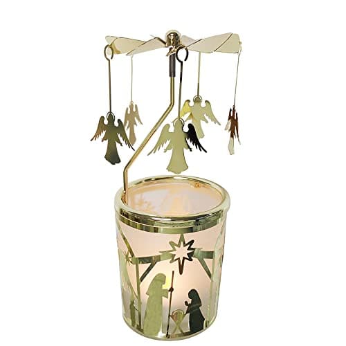 Image of kingnero carousel candle rotary candle hodle spinning candleholder metal windmill rotation tealight Candlestick (Gold angel)