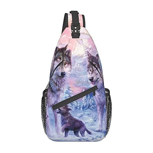 Image of Winter Wolf Family Printed Sling Shoulder Bags for Men Women Crossbody Backpack Hiking Sports Chest Pack School Bag