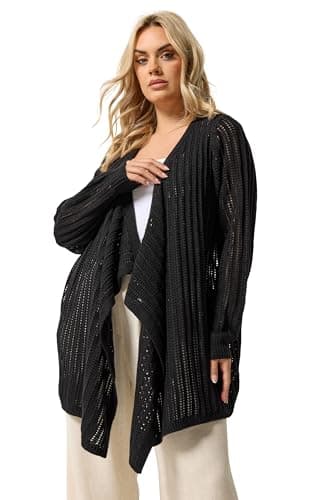 Image of Yours Curve Crochet Longline Waterfall Cardigan - Women's - Plus Size Curve Black