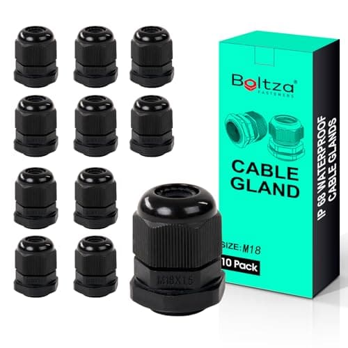 Image of Boltza® Black Nylon Cable Gland – IP68 Waterproof Cable Connector for Electrical Enclosures, Junction Boxes, Outdoor Use – Conduit Gland – 10 Pack (M18)