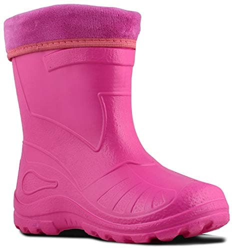 Image of Ultra Light EVA Kids Girls Wellington Boots Rainy Snow Wellies Very Warm Liners (9 UK 26 EU -16.5 cm, Pink)