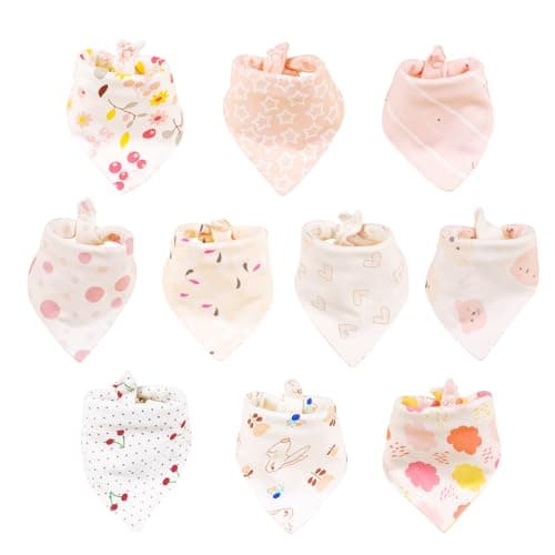 Image of DMSELL 10 Pack Baby Bandana Dribble Bibs for Girls, Drool Bibs with Adjustable Snaps,100% Cotton Drool Bibs for Girls 0-36 Months Newborn and Toddlers