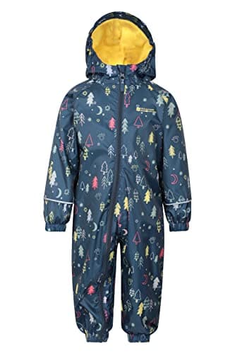 Image of Mountain Warehouse Spright Fleece Lined Kids Waterproof Rain Suit - Lightweight Rain Suit with Full Zip & Reflective Design - Best for Autumn, Winter & Wet Weather Midnight 6-9 Months