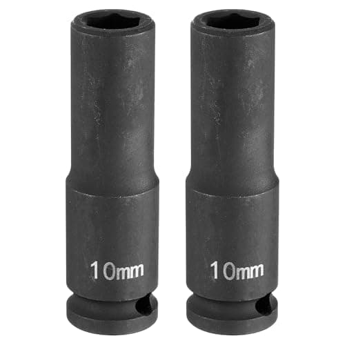Image of sourcing map 2pcs Deep Impact Socket 3/8" Square Drive by 10mm Metric 6 Point Socket 65mm (2.56") Long CR-MO Steel Industrial Grade Flip Socket for Home Auto Hex Nuts Bolts Repair, Black