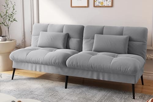Image of COMHOMA Fabric Sofa Bed 3 Seater Upgraded Frame 5-Gear Back Angle Adjustable Futon Sofa for Living Room, Guest Room (Fabric, Grey)