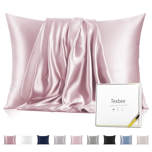 Image of Texbee Silk Pillowcase, 22 Momme Mulberry Silk Pillowcases for Hair and Skin Health, Soft Smooth Breathable Cool Silk Pillow Case for Beauty Sleep, with Gift Box, 1pc (Queen 50x75 cm, Pink)