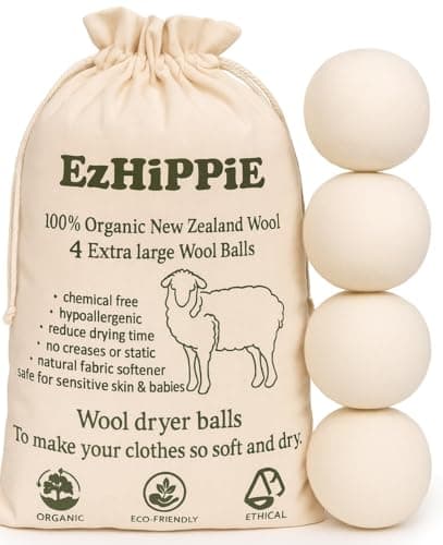 Image of Ezhippie Quality Wool Dryer Balls - 4 XL Pack - 1000+ Loads - Pure Organic Wool - Reusable Natural Fabric Softener Perfect with Essential Oils, Reduce Clothing Static and Wrinkles