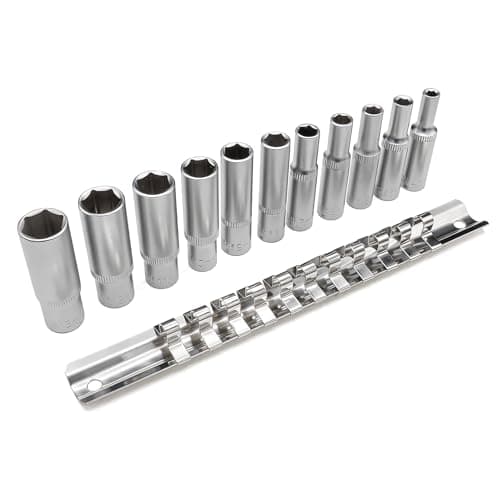 Image of DAKCOS 11PCS 1/4" Drive Metric Deep Socket Set, 4-13mm Hex Long Socket Set with Metal Rail for Home Car Repair & DIY, CR-V, 50mm Long