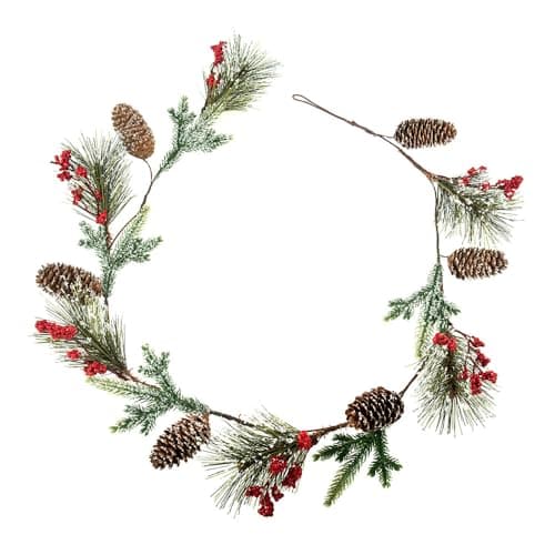 Image of FloristryWarehouse Frosted Seasonal Green Pine Cone And Red Berry Garland 1.5m