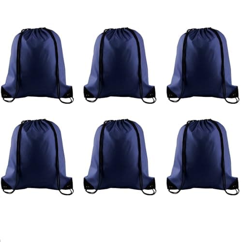 Image of PLULON 6 Pcs Drawstring Bags Bulk Navy Blue Drawstring Backpack String Backpack Cinch Sack Sport Gym Backpack Bags for Yoga Traveling Outdoor Sports