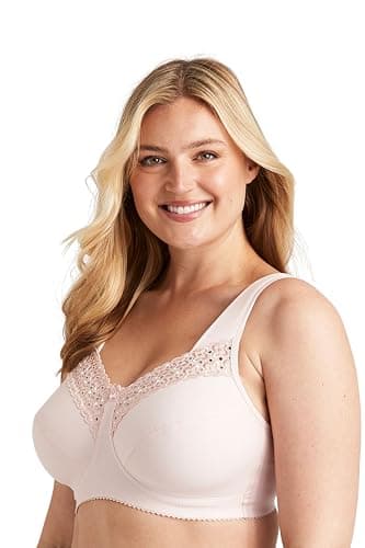 Image of Miss Mary of Sweden - Broderie Anglaise, Non Wired Bras for Women, Everyday Bras, Comfortable Cotton, Supportive Full Coverage 36D Dusty Pink