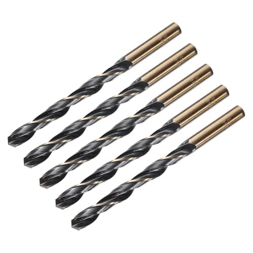 Image of sourcing map 5pcs Straight Shank Twist Drill Bits 8.2mm Gold Titanium & Black Nitride Coated High Speed Steel (HSS) 4341 with 8.2mm Shank for Stainless Steel Alloy Metal Plastic Wood