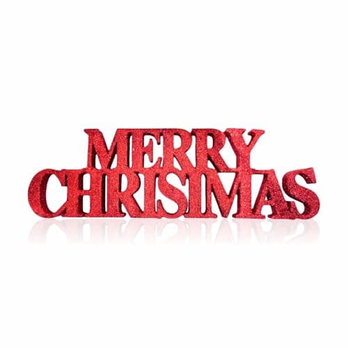 Image of Merry Christmas Sign Glitter Christmas Decoration Xmas Decoration Christma Sign Ornaments Home Décor Party Favors Xmas Free Standing Glittery Merry Celebration Red (1 Count)