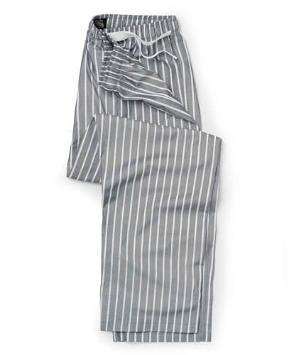 Image of THE SAVILE ROW COMPANY LONDON Men's 100% Cotton Soft Pyjama Bottom Lounge Pants - Navy White Striped - Medium