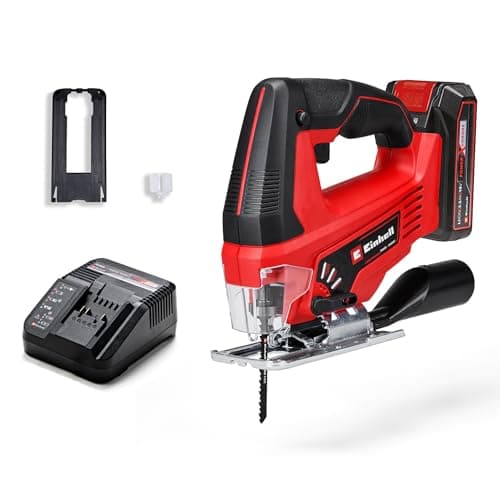 Image of Einhell Cordless Jigsaw with Battery and Charger 18V Power X-Change, Electric Saw with Pendulum Stroke Function for Cutting Wood, Plastic and Metal
