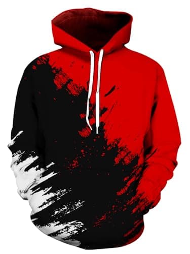 Image of wangstar Mens Graphic Hoodies Pullover Cool Designer Hoodies for Men for Gen Z Cool Anime Funny Sweatshirts, Ac Red Black White, S-M