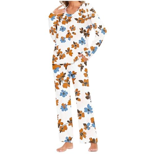 Image of Zeiayuas Women Soft Cosy Pyjamas Set Star Print Loungewear Set 2 Piece Outfit Long Sleeve Shirt and Full-Length Bottom Pants with Pocket Sleepwear Loose Comfy Soft Pjs Sets Xmas Nightwear