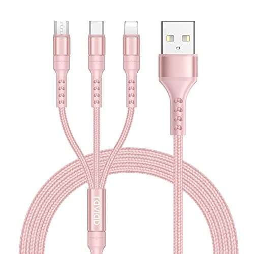 Image of RAVIAD Multi Charger Cable, 3 in 1 Multiple Charging Cable [1.2M] Multiple USB Cable Nylon Braided with Micro USB Type C Phone Cable Connector for Phone, Android Samsung Galaxy, Huawei, LG-Pink