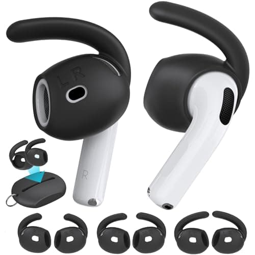 Image of AhaStyle Ear Tips for AirPods 4th Generation (2024) 【Added Storage Pouch】3 Pairs S/M/L Silicone Ear Covers Anti-Slip Replacement Tips Compatible with Apple AirPods 4th Gen (Large+Medium+Small, Black)