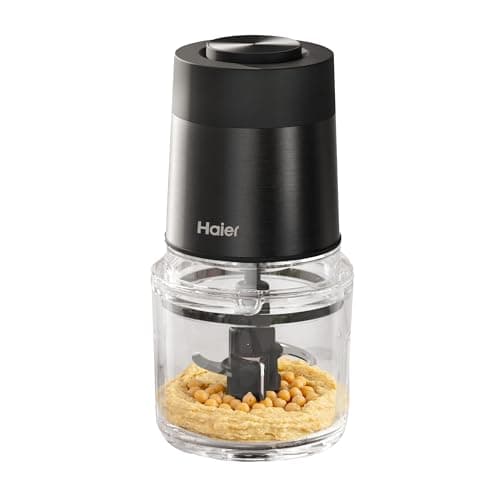 Image of Haier 550W Mini Food Processor with 2 Speeds, Double Power Blades, Glass Bowl, Electric Chopper for Garlic, Nuts and Vegetables, hOn App, Black [I-Master Series 5 HCH5B1 S5]