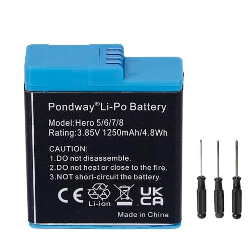Image of Pondway 1250mAh 3.85V AHDBT-801 Replacement Battery Compatible with GoPro Compatible with Hero 5 6 7 8 2018 AABAT-001, AHDBT-501, CS-GDB501MX, AHDBT-701, AHDBT-801 025416, 421850 Li-ion Camera Battery