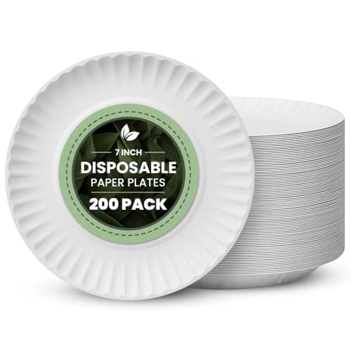 Image of Vivo Technologies 200-Pack of 7-inch Disposable Paper Plates 18cm White 100% Compostable Biodegradable Party Paper Plate Perfect for Everyday use, Ideal for BBQ's, Parties and Events