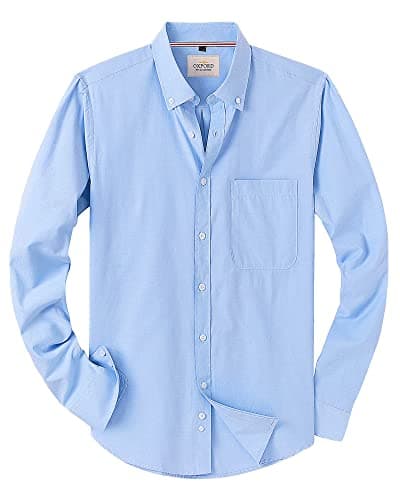Image of J.VER Mens Shirts Long Sleeve Oxford Button Down Non Iron Fashion Business Smart Casual Work Formal Regular Fit Dress Shirts Blue 4XL