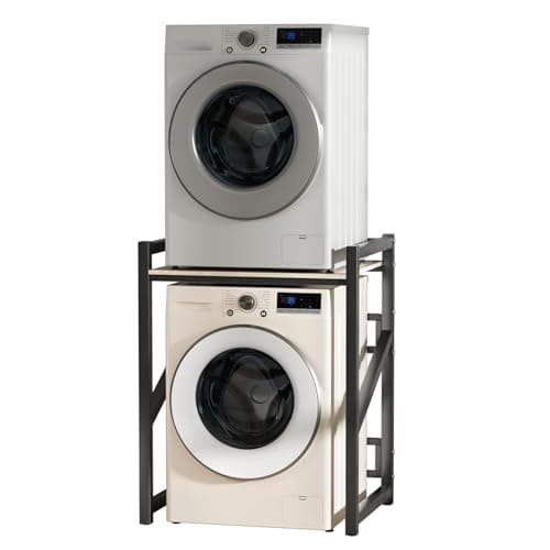 Image of Washer Dryer Stand Stacking Kits, Height Adjustable Washing Machine Shelf, Over Washer Storage Rack, Tumble Dryer Stand Washer Shelf for Laundry Bathroom, Up to 250KG (Black)