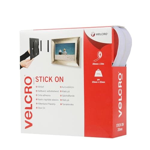 Image of VELCRO® Brand | Stick On Tape | Cut-to-Length Strong Hook & Loop Self Adhesive Sticky Tape Perfect for Room Décor & Home, Office, Garage Use | White | 20mm x 10m