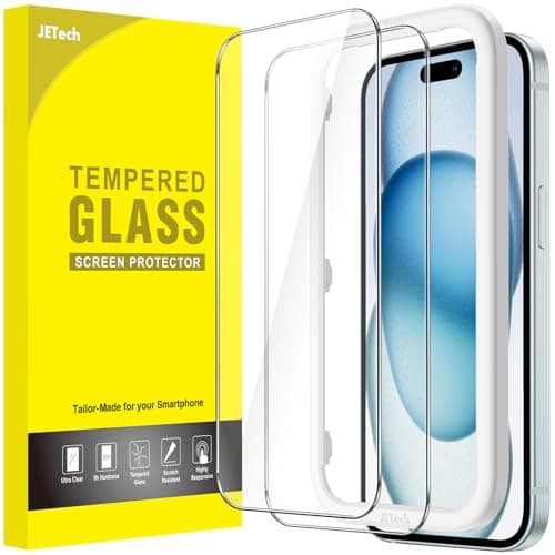 Image of JETech Screen Protector for iPhone 15 Plus 6.7-Inch, Bubble Free, Tempered Glass Film with Easy Installation Tool, Case-Friendly, HD Clear, 2-Pack